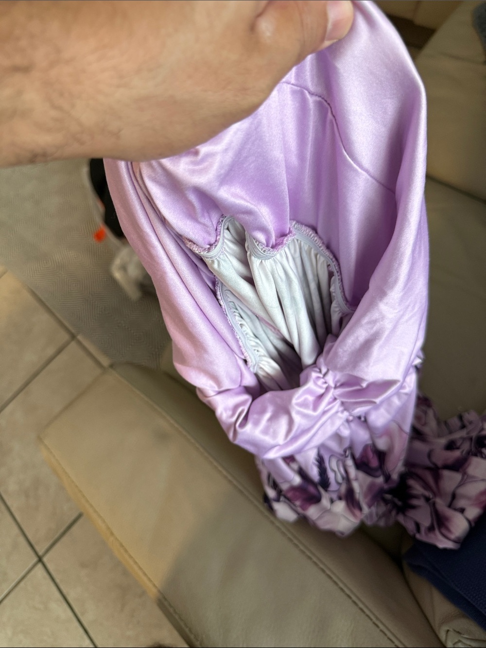 Lilac Floral Satin Lounge Romper - Women’s Sleepwear - Picture 3 of 3